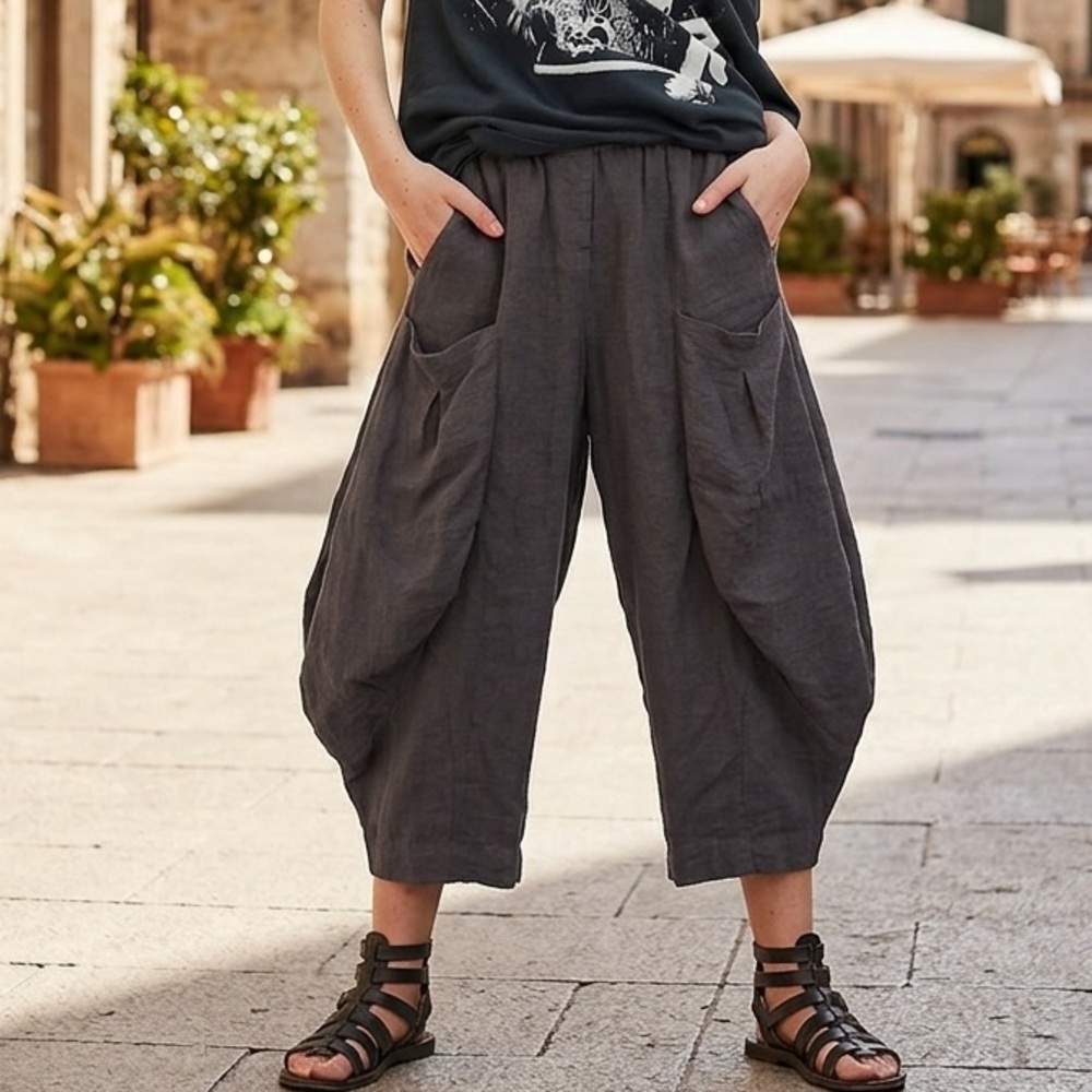 ELEVEN STITCH DESIGN Women's Large Double Pocket Pants Brown Travel Size XS-S